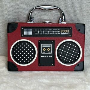 Adorable Red & Black Vintage Radio Clutch